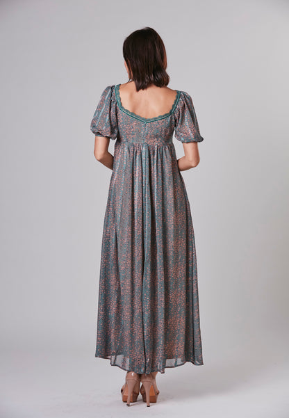 JULIA - Maxi Dress Viscose Chiffon Puff Sleeve