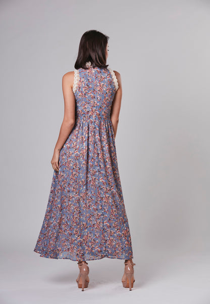 MARIA - Maxi Dress Viscose Floral with Gold Leaf and Laces