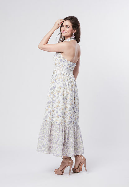 SAYLOR - Halter Maxi Dress in Dual Floral Print