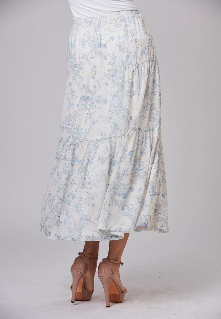 ADALYNN - Midi Skirt Chiffon Print Two Tier