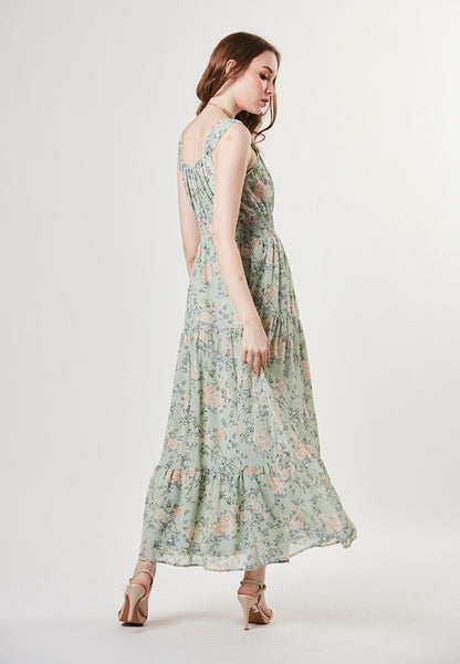 TESSA - Flowy Maxi Printed Chiffon Tiers Dress