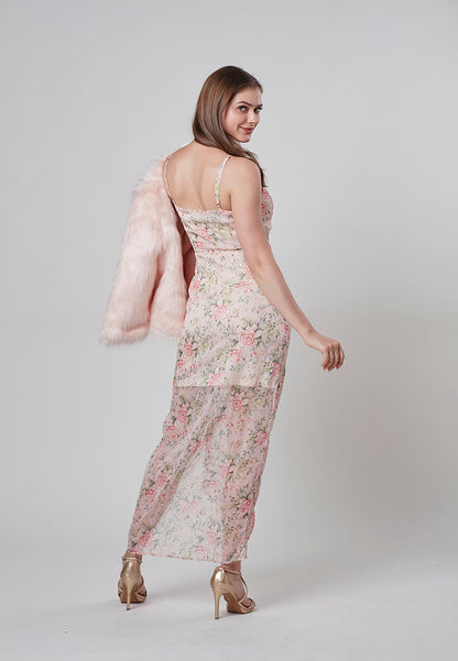 AMAYA - Floral Diamante Draped Maxi Dress