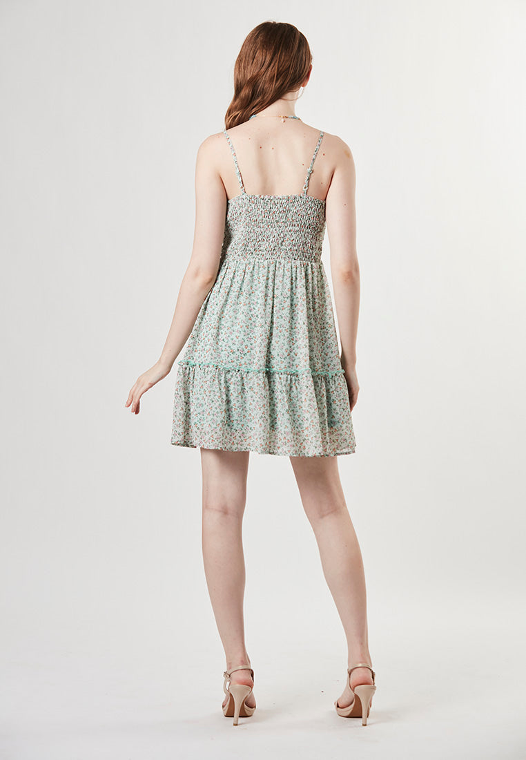 JOCEYLN - Spaghetti Short Tiers Dress in Printed Chiffon