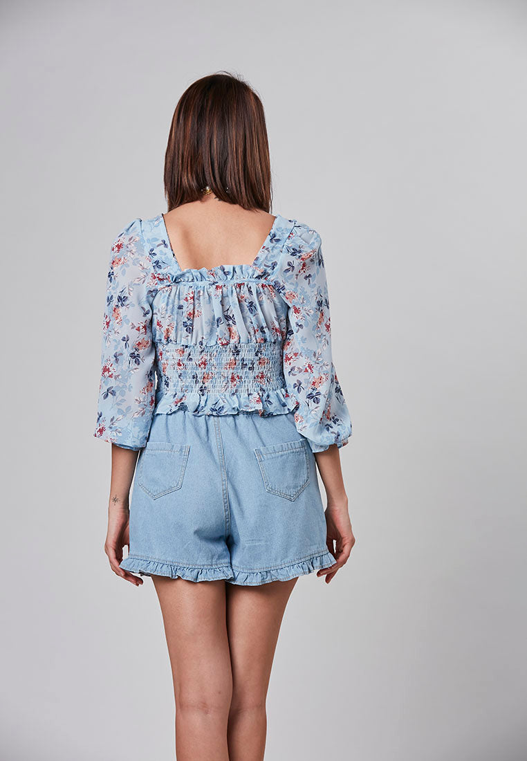 CLARA - Smocking floral cropped top