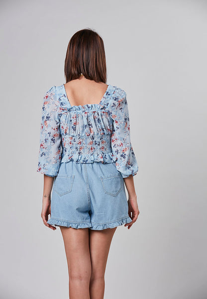 CLARA - Smocking floral cropped top