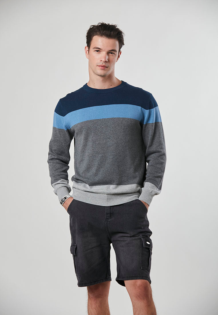 NOAH - New Slim fit Pullover Knit Sweater In Subtle Color Block
