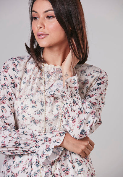 ALAIA - Maxi Dress Floral with Netting and Shimmering Crystals