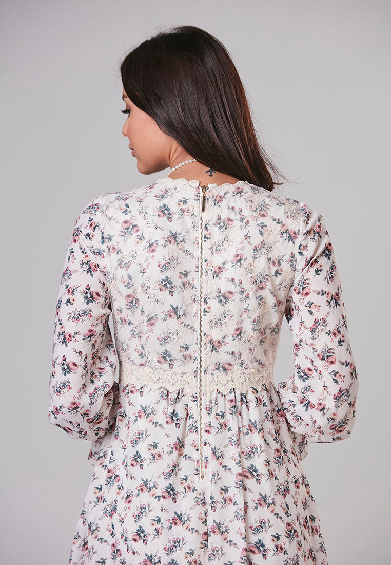 ALAIA - Maxi Dress Floral with Netting and Shimmering Crystals