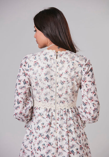 ALAIA - Maxi Dress Floral with Netting and Shimmering Crystals