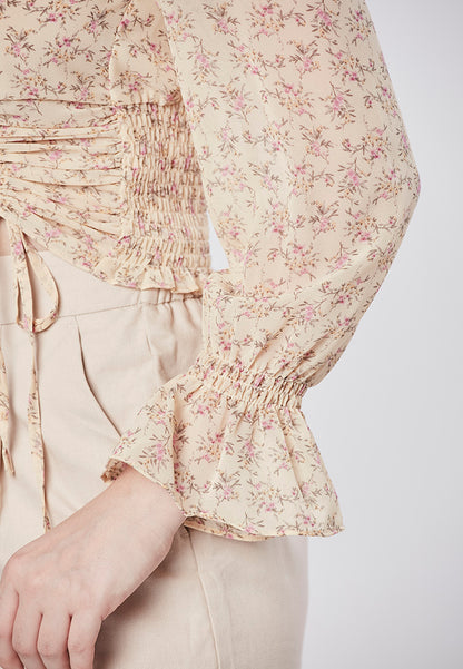 ANABELLE - Drawstring Ruched Floral Crop Top