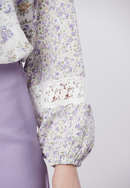 BROOKE - Vintage Floral Blouse With Lace