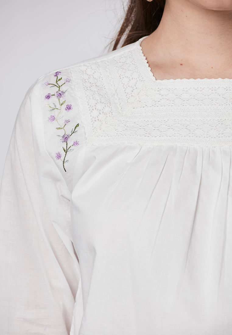 ALIVIA - Signature Embroidered Blouse with Lace