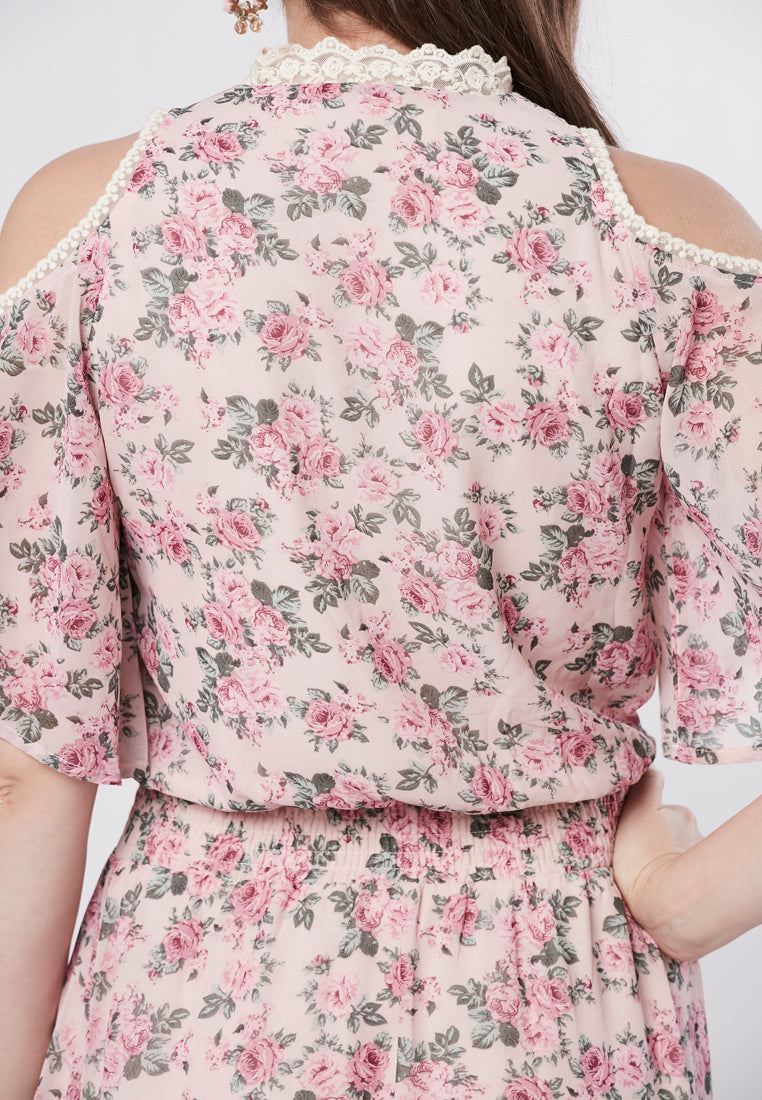 PRESLEY -  Maxi Cold Shoulder Floral Dress