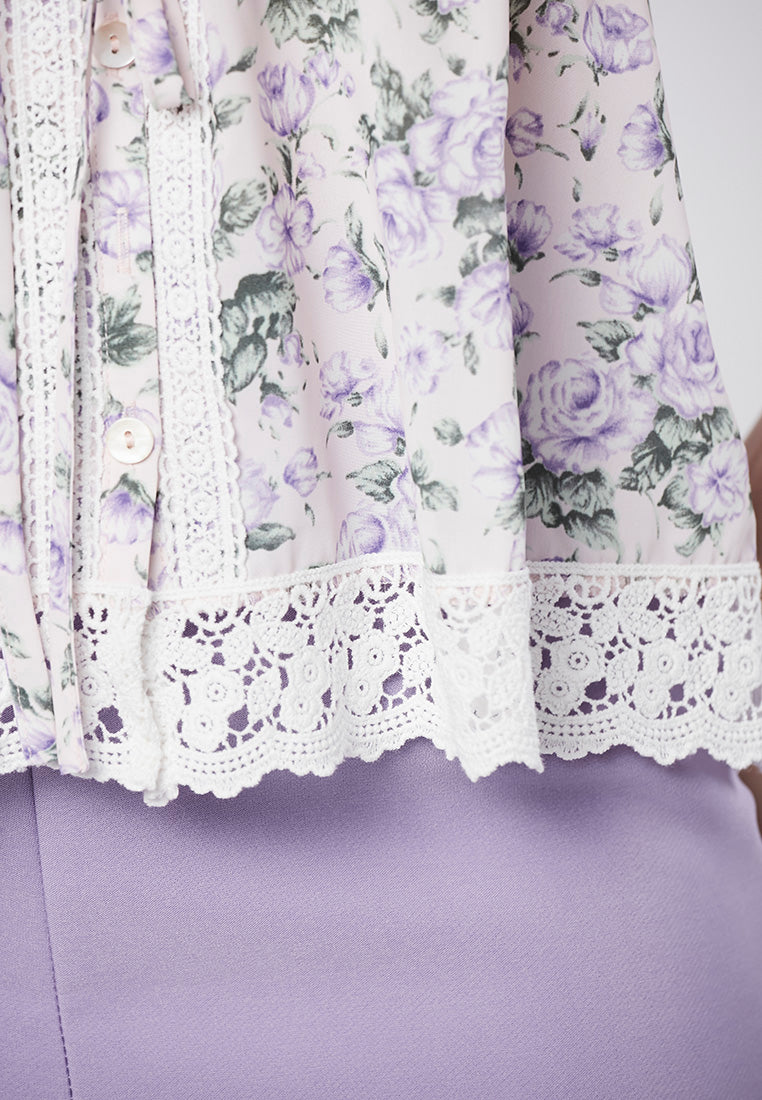 LOLA - Spaghetti Floral Top With Lace Trimming
