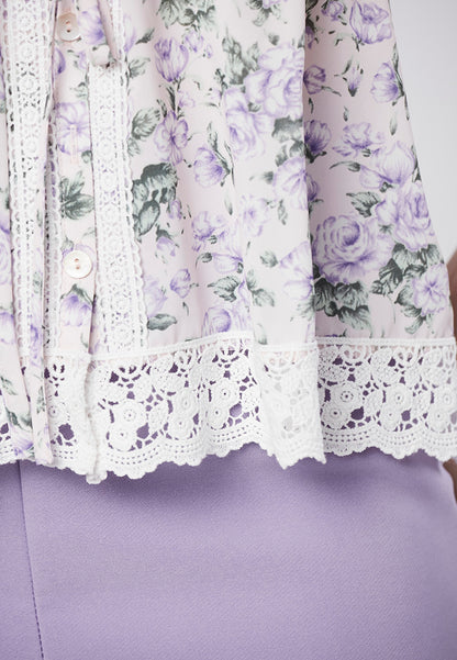 LOLA - Spaghetti Floral Top With Lace Trimming