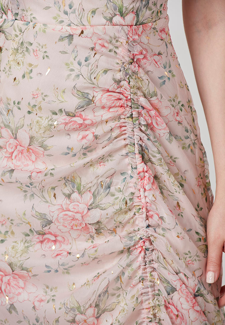 AMAYA - Floral Diamante Draped Maxi Dress