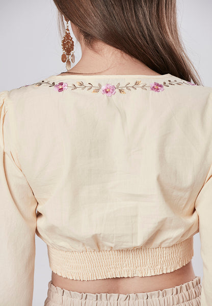 TATUM - Embroidered Crop Top Long Puff Sleeve