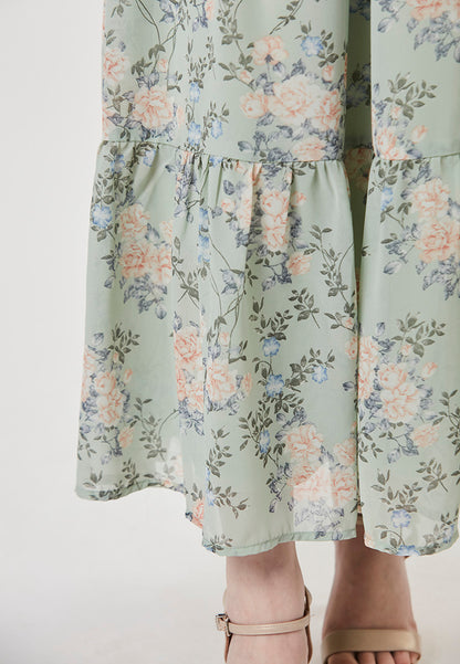 TESSA - Flowy Maxi Printed Chiffon Tiers Dress