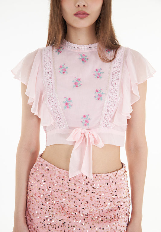 Somerset Bay Journey - Embroidered Chiffon Crop Top