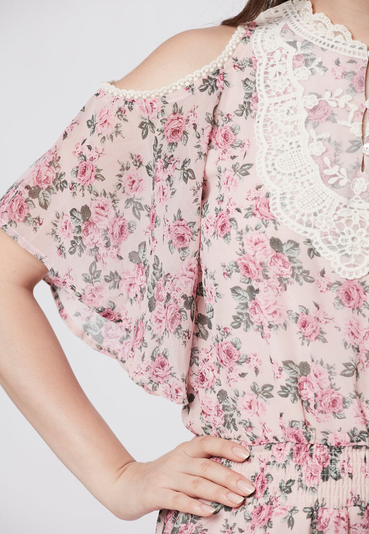 PRESLEY -  Maxi Cold Shoulder Floral Dress