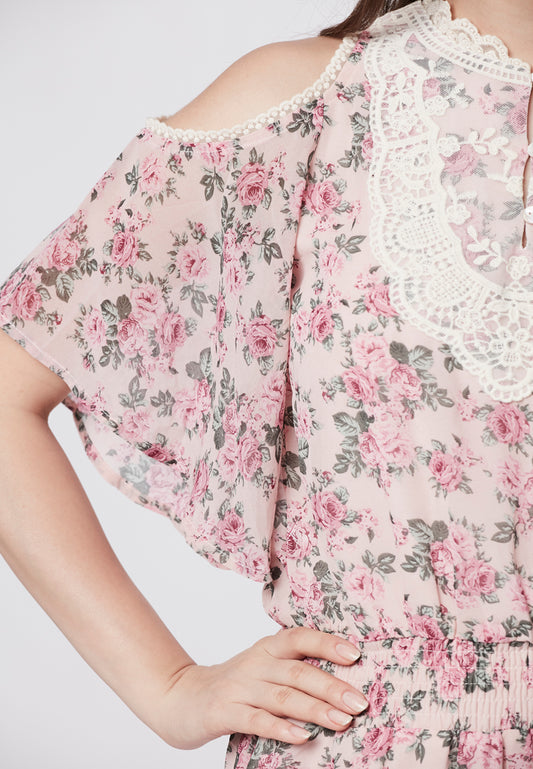 PRESLEY -  Maxi Cold Shoulder Floral Dress