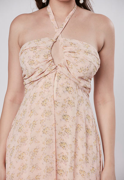 LUCILLE - Gorgeous Criss Cross Halter Ruched Dress with Long Train