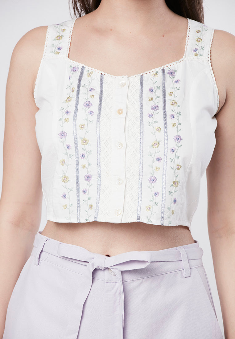 CHARLEE - Floral Embroidered Crop Top