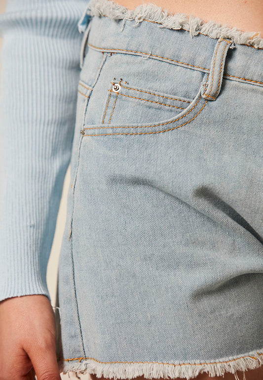 LAINEY - Denim Short with Fringe