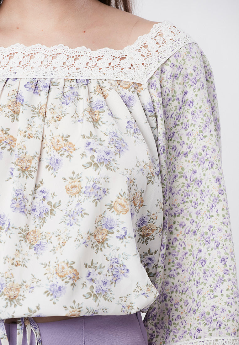 BROOKE - Vintage Floral Blouse With Lace