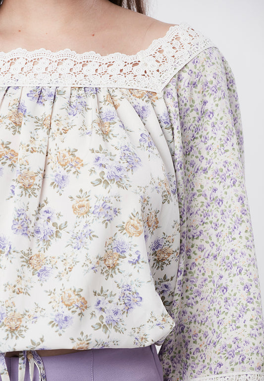 BROOKE - Vintage Floral Blouse With Lace