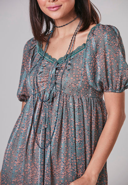 JULIA - Maxi Dress Viscose Chiffon Puff Sleeve