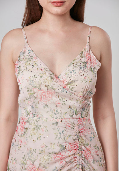 AMAYA - Floral Diamante Draped Maxi Dress