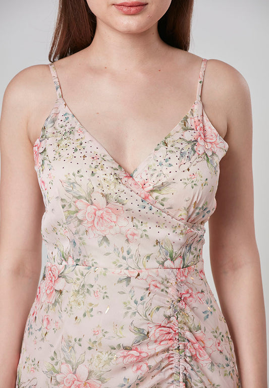 AMAYA - Floral Diamante Draped Maxi Dress