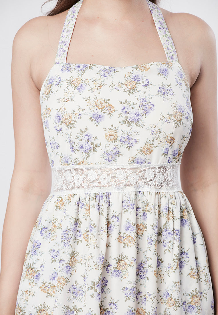 SAYLOR - Halter Maxi Dress in Dual Floral Print