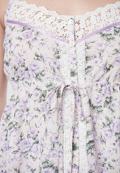 LOLA - Spaghetti Floral Top With Lace Trimming