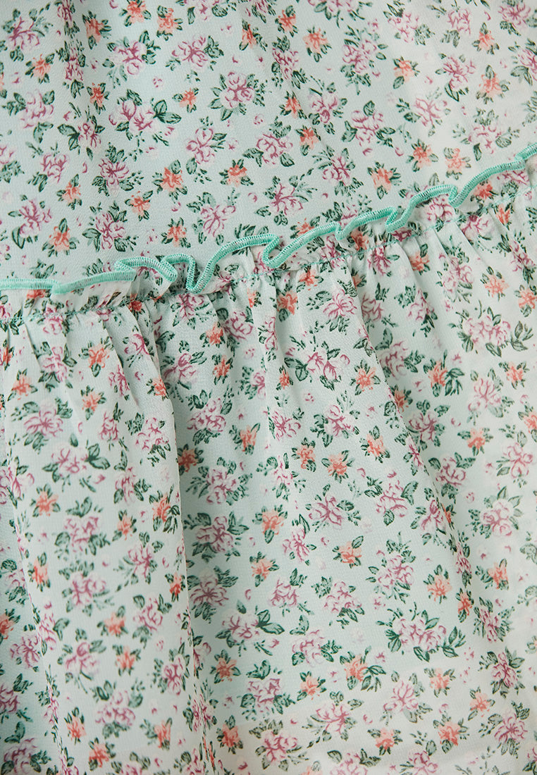 JOCEYLN - Spaghetti Short Tiers Dress in Printed Chiffon