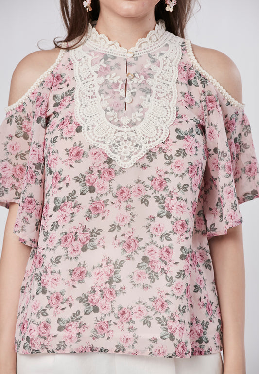 LEILA - Cold Shoulder Floral Top