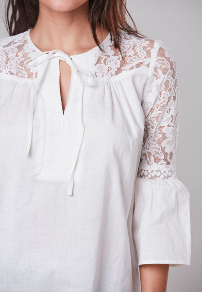 ARYA - Linen Blouse Long Sleeve with Lace Detail