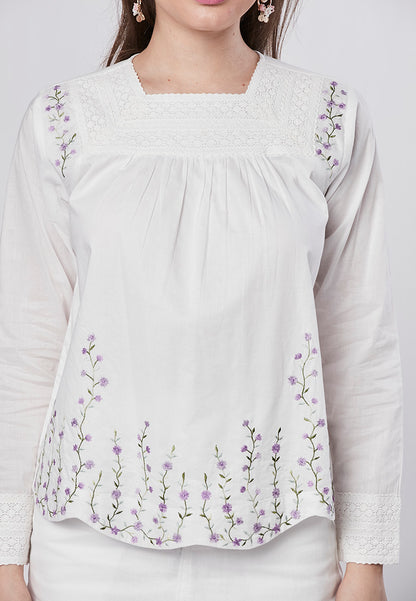 ALIVIA - Signature Embroidered Blouse with Lace