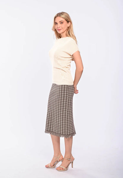 East India Company Eve Machine Knitted Short Sleeve Top Beige