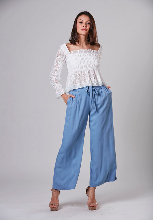 JOSIE - Rayon Pant Long 2 Side Pockets with Ties Wide Leg
