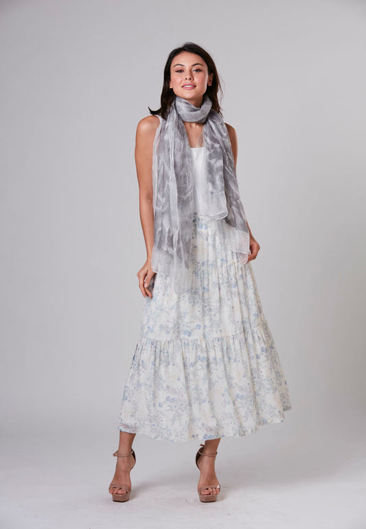 ADALYNN - Midi Skirt Chiffon Print Two Tier