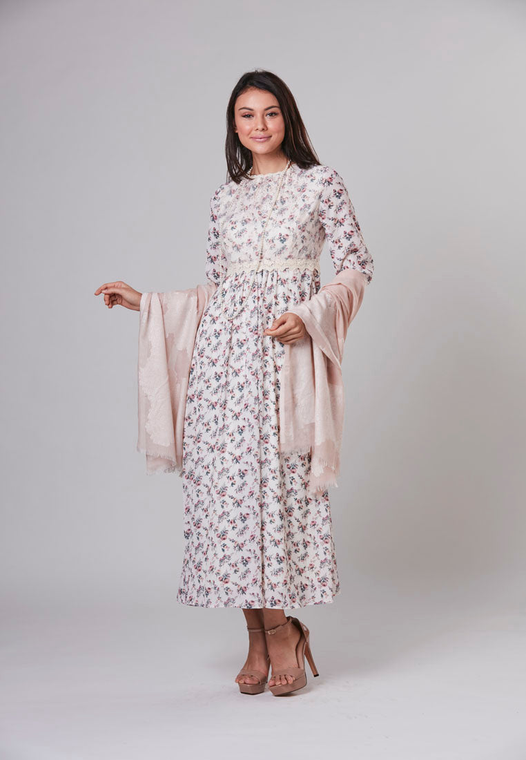 ALAIA - Maxi Dress Floral with Netting and Shimmering Crystals