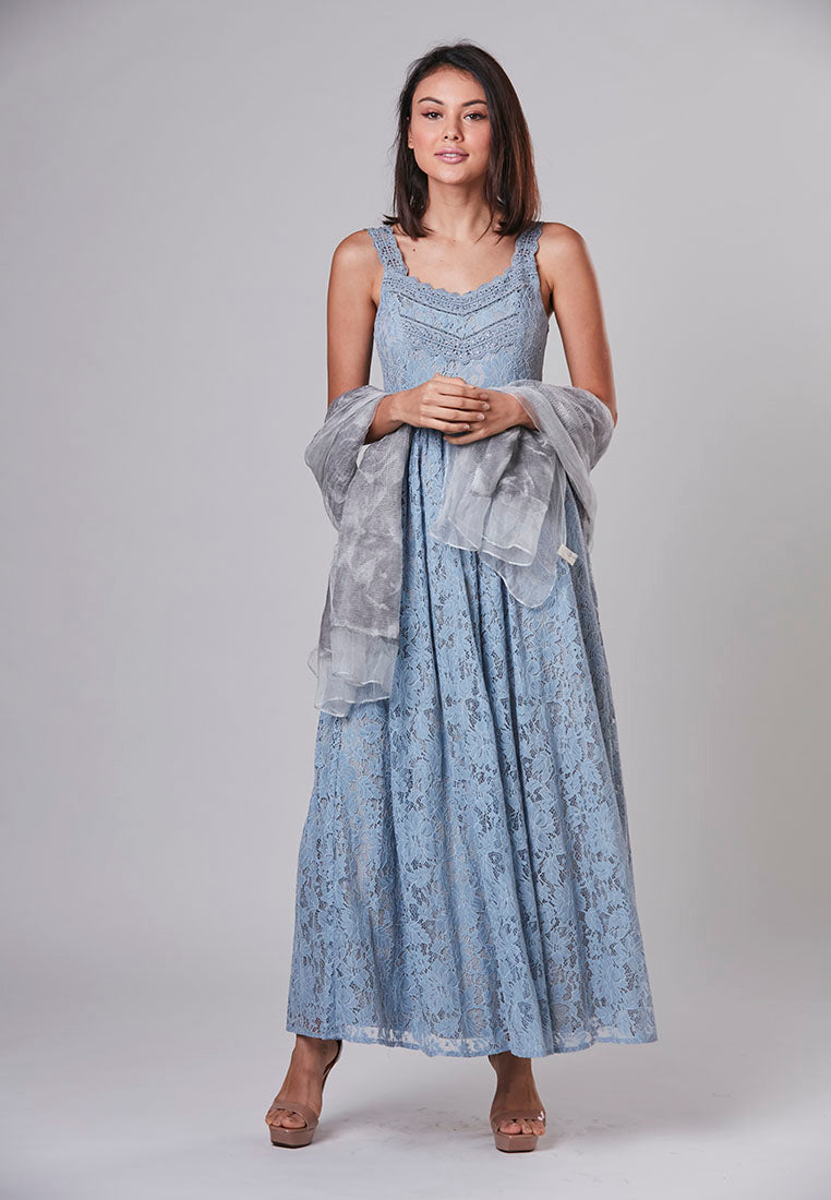 ATHENA - Maxi Dress Lace with Diamante and Velvet Trims