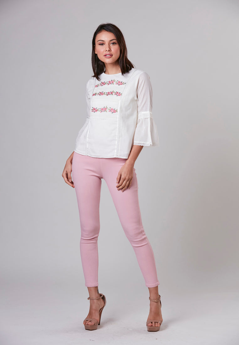 MELANIE -  Blouse with Embroidery and Lace Panels