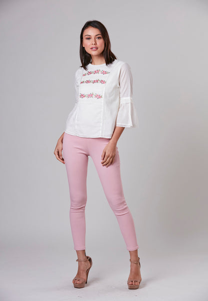 MELANIE -  Blouse with Embroidery and Lace Panels