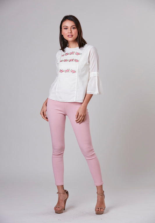 MELANIE -  Blouse with Embroidery and Lace Panels