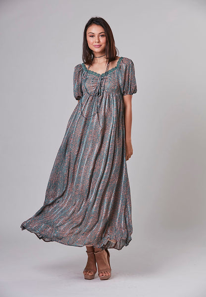 JULIA - Maxi Dress Viscose Chiffon Puff Sleeve
