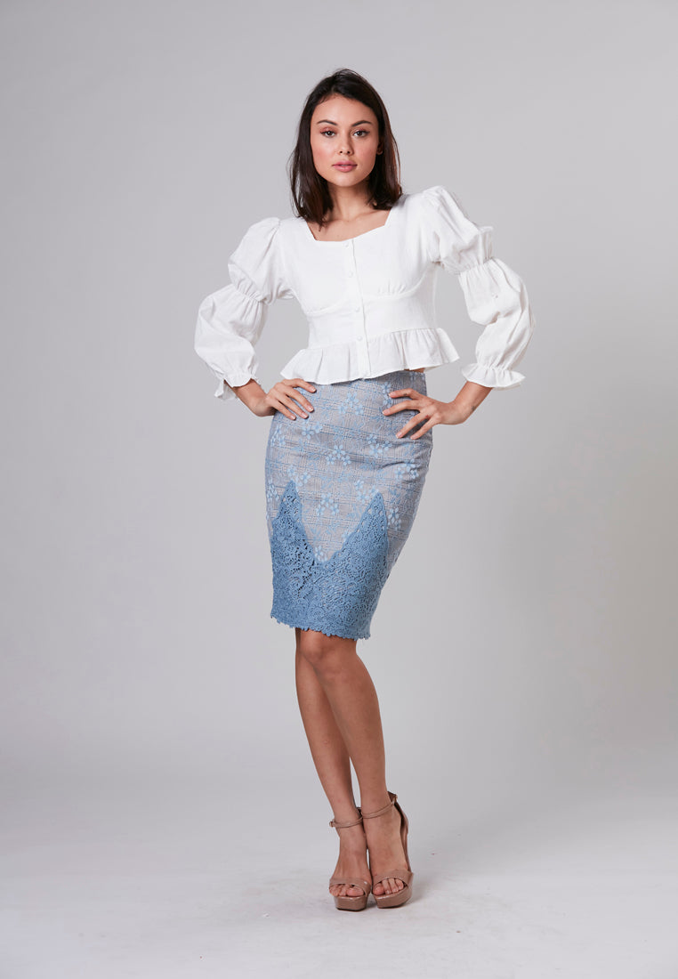 KATHERINE - Lace Pencil Skirt with Border