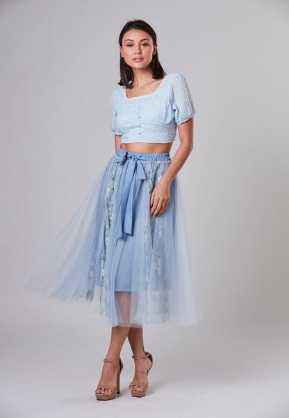 KHLOE - Midi Skirt in Rayon and Netting Lace